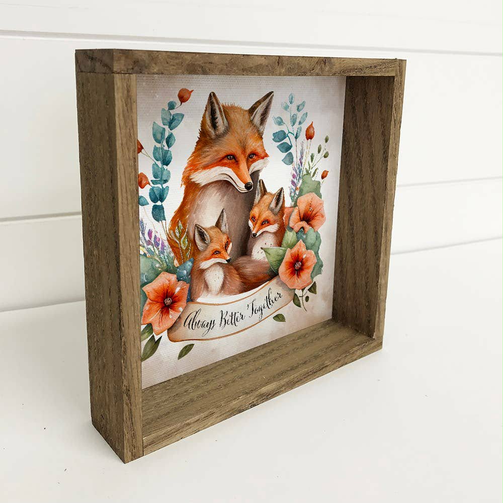 Mama Fox and Babies - Wood Framed