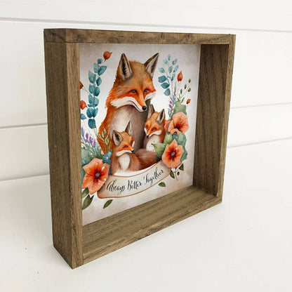 Mama Fox and Babies - Wood Framed