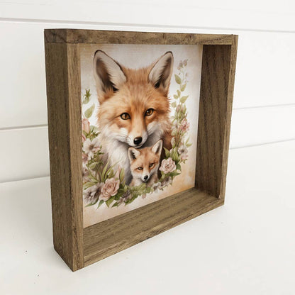 Mother Baby Fox Watercolor - Wood Framed