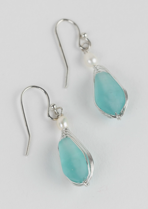 Aqua Pearl Silver Drop Earrings