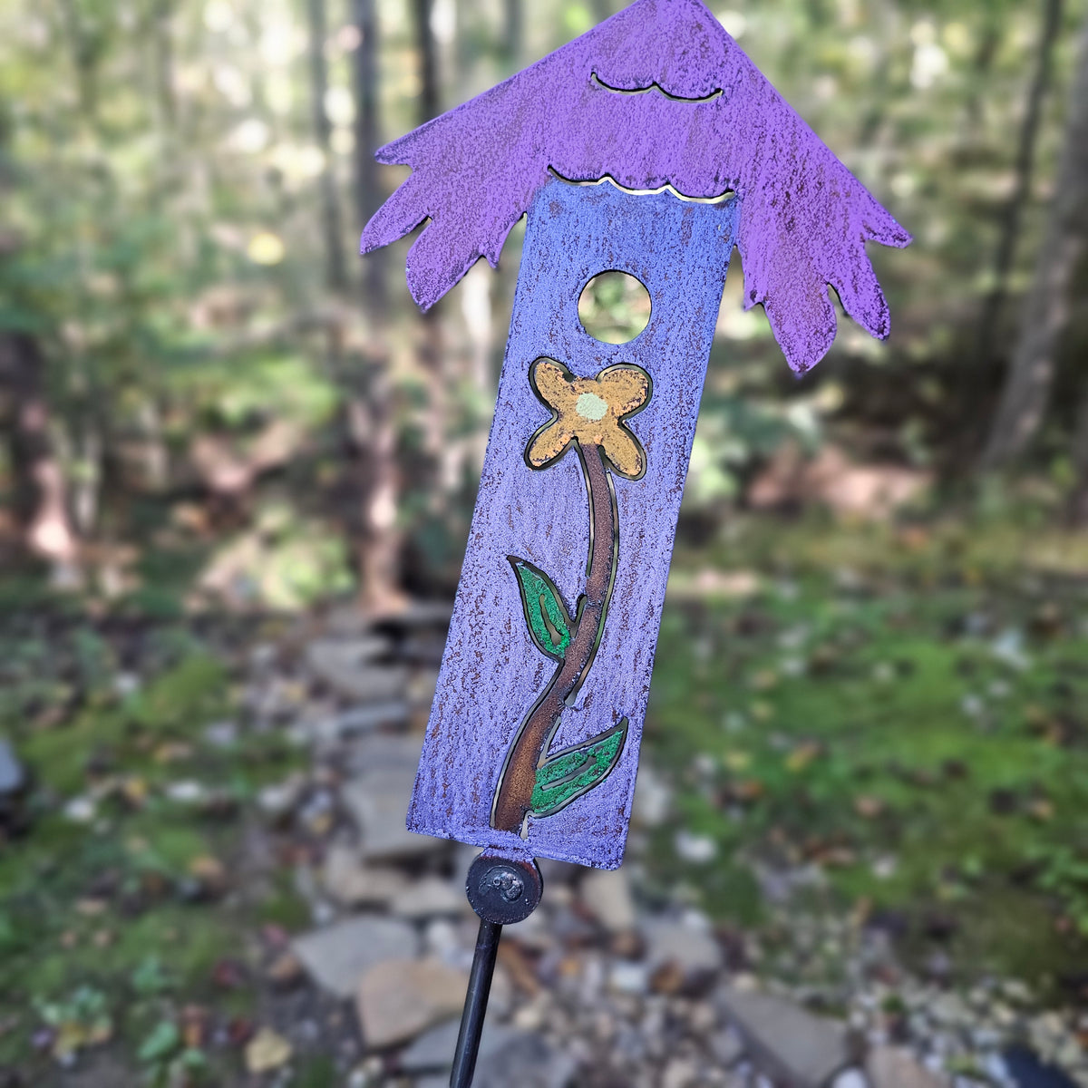 Birdhouse Plant Stake Garden Stake Church Flower Metal